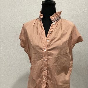 Pink Mandarin Collar Ruffled Button Down Shirt